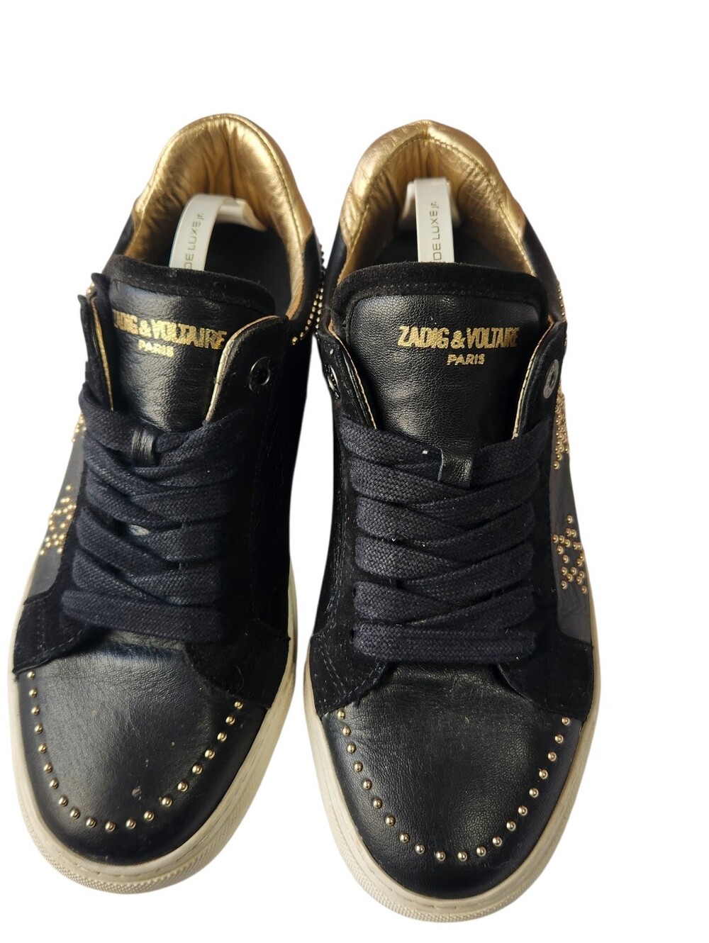 Zadig & Voltaire Black and Gold Leather Studded Sneakers